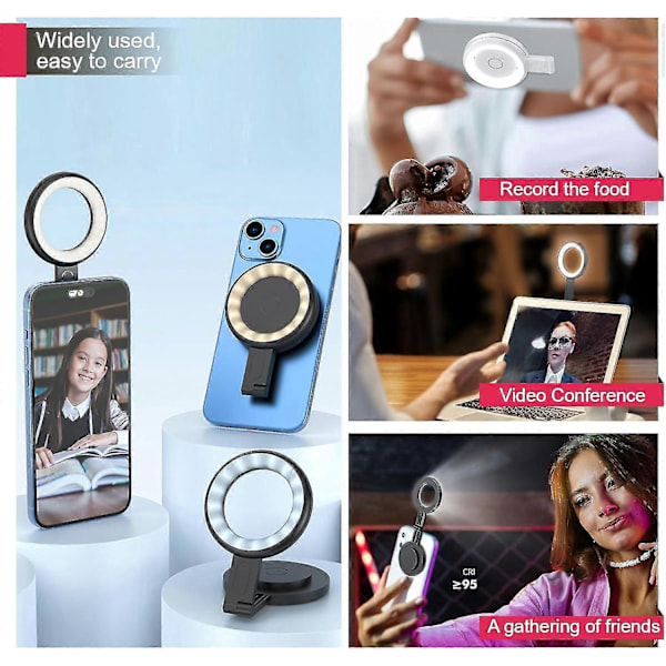 Magneettinen selfievalo, kannettava magneettinen puhelimen selfievalo ja jalusta, 3 väritilan LED-täyttövalo iPhonelle, iPadille, meikkiin, TikTokiin