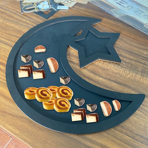 Eid Ramadan serveringsbrett med måne og stjerne rustikk tre halvmånefestmat serveringsbordstativ displayholder festivaldekor