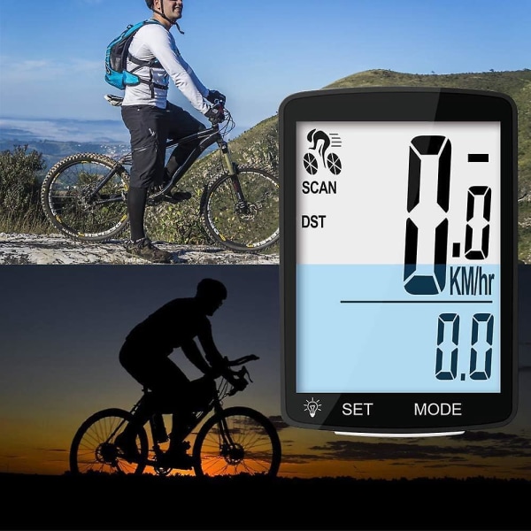 Trådløs LCD-sykkelhastighetsmåler med automatisk minne og temperaturmåling - Hvit
