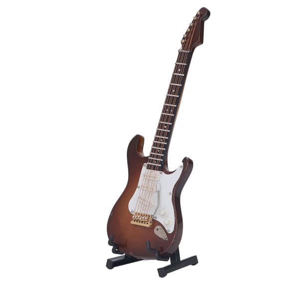 Miniatyr Elgitarr Kaffefärg 7.1in Lång Träbelagd Yta Minigitarrmodell med Hållare Box för Bord