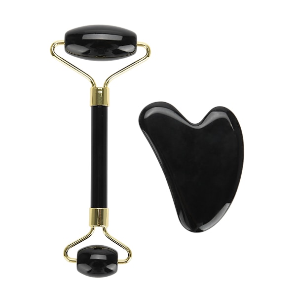 2st set Natural Obsidian Double end Roller Massage & Skrapbräda Kit Massage Presentverktyg