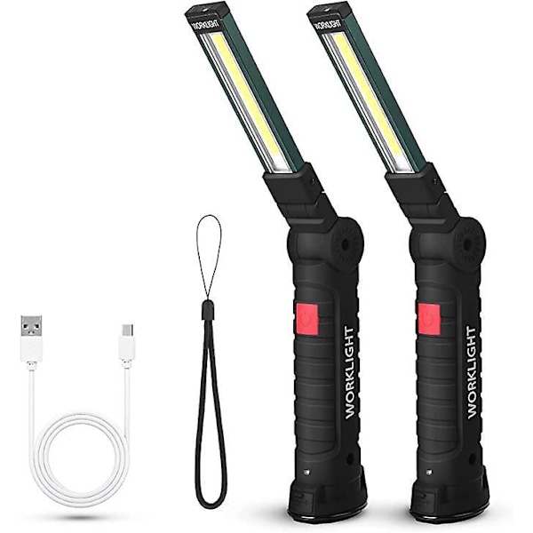 LED Lommelygte Arbejdslampe, COB LED Arbejdslampe Lygte med Magnetisk Base 5 Lystilstande USB Campinglampe til Garage, Camping, Nødsituationer, osv. [Energi Klas