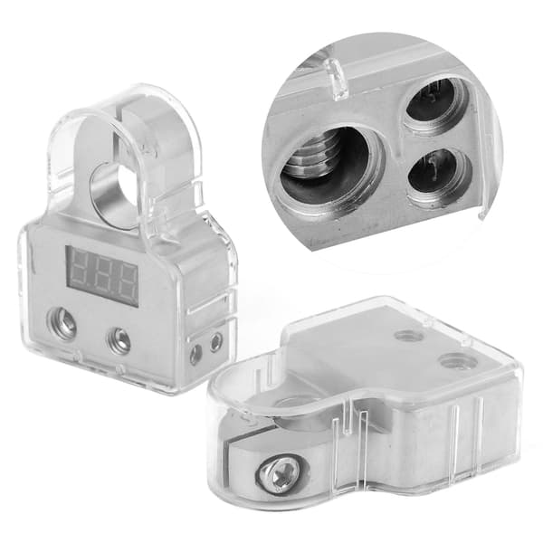 2 stk. bilbatteriterminalkoblinger med voltmeter sanntidsovervåking 0/4/8 AWG-måler klart deksel