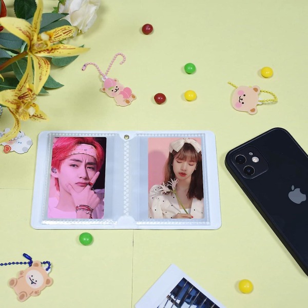 Hvit 3-tommers Kpop-fotokortholderalbum med nydelig anheng, 40 lommer