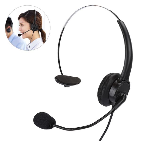 Telefon Monaural Headset Fastnettelefon Hovedtelefon med Mikrofon til Hjemmebrug
