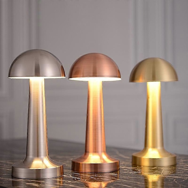 Genopladelig LED Bordlampe Touch Sensor Skrivebordslampe Svampelampe Soveværelse Restaurant Bar Kaffebar Indretning Guld A