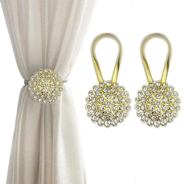 Magnetiska Gardinomtag, 2-pack Glittrande Kristallblomma Gardinomtag Gardinspännen (Gul och Vit)