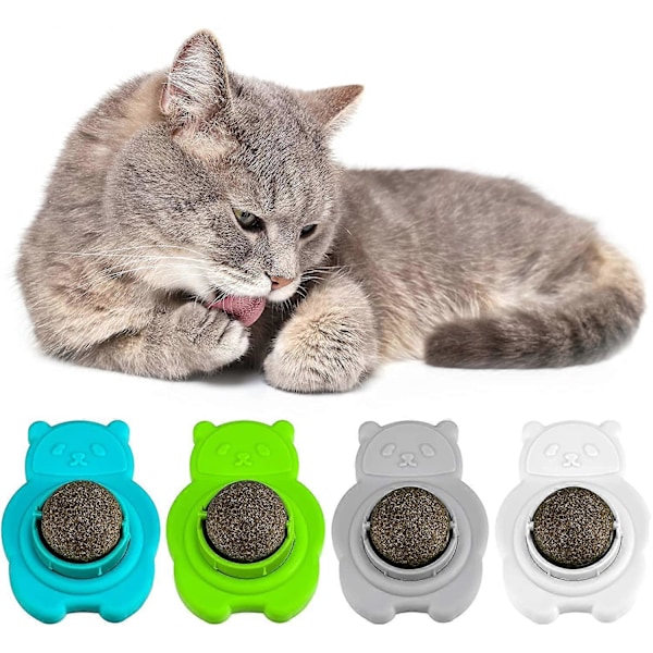4 st Katnip Väggleksaker, 360 Roterande Ätbara Kattslickbollar, Hälsosam Katnip Väggboll, Kattleksak, Tandrengörande Kattbit Leksak, Katt Väggdekoration