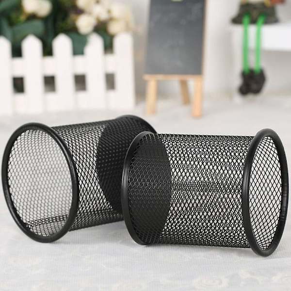 Metal Mesh Penholder, Sort Skrivebordsarrangør til Kontor, 2-pak