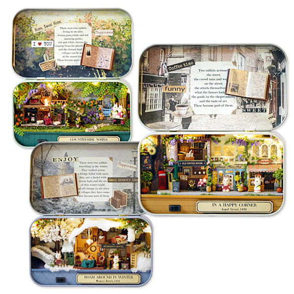 DIY dockhus miniatyr kit rum med möbler och omslag handgjord jul födelsedag idé presentask