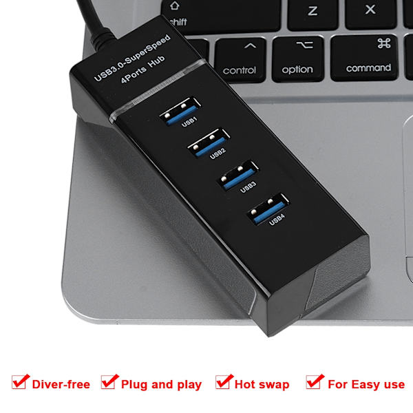 4-portars USB3.0 HUB Laddningsdockningsstation 5 Gbps Charging Hub Adapter för telefon/surfplatta/PC/Windows