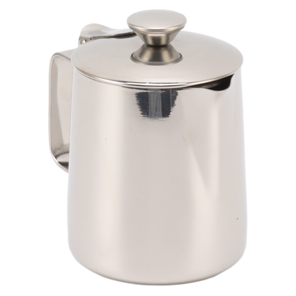 Rustfrit mælkeskummerkande i rustfrit stål, cappuccino-kande, kaffeskumbeholder med låg, 350 ml