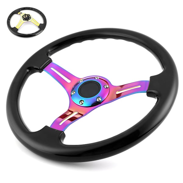 Racing Ratt Styrersättning 350mm Dia Universal Deep Dish 6‑Hål Svart W/Horn Wire