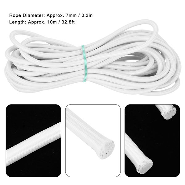 7 mm 10 m/32,8 fot stark elasticitet rund elastisk rep snöre sömnad DIY tillbehör vit
