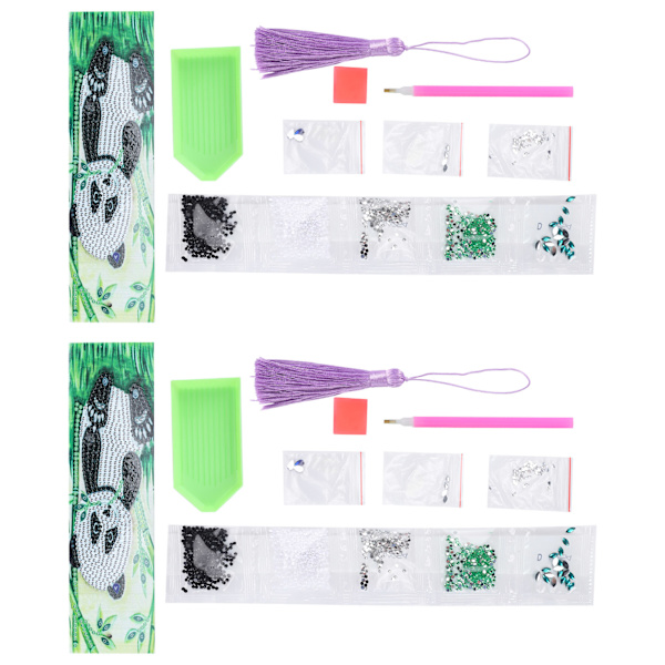 2 Set Diamond Bokmärken 5D DIY Målning Kristall Fancy Form Rund Hängande Hantverk Panda Mönster
