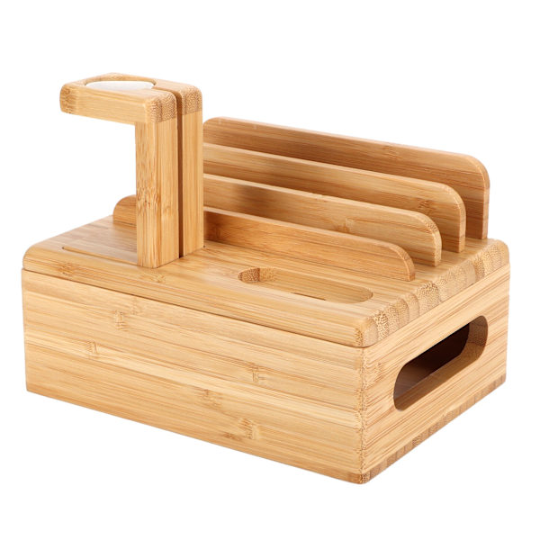 Bambus Enhed Organizer Stativ Mobiltelefon Tablet Ur Holder Skrivebord Opbevaringsboks Gaver