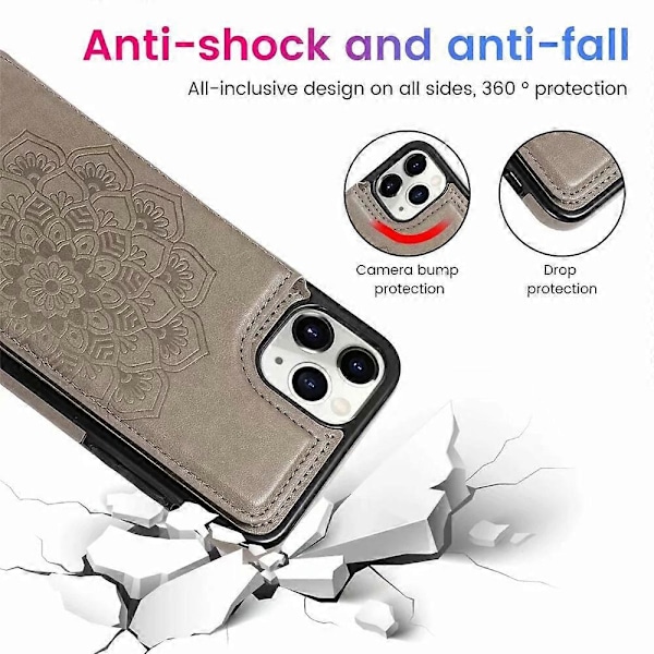 1 stk. Kompatibel med iPhone 11 Wallet Case med kortholder, præget Mandala blomstermønster PU læder dobbelt knapper Flip Stødsikkert cover til iPho