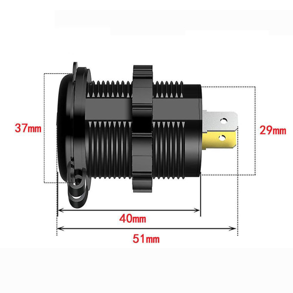 Dual Port vanntett USB hurtig billader med QC3.0, 12V/24V 36W, LED digital voltmeter for motorsykkel, campingvogn, lastebil, båt (blå)