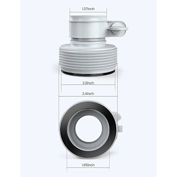 Letkuadapteri Uima-allasletkuadapteri kierteellä, uima-allasletkuadapteri 1,5\" ja 1,25\" liitännöille, harmaa 2 kpl