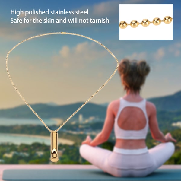 Stress Angst Relief Åndedræt Halskæde Rustfrit Stål Meditation Whistle Halskæde til Mænd Kvinder Guld