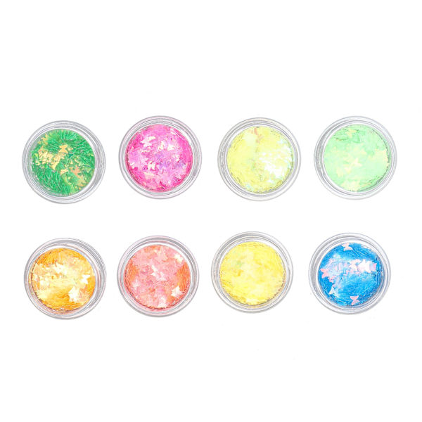 8 lådor nagelkonst paljetter DIY nagelkonst glitter flingor pulver manikyr dekorationer