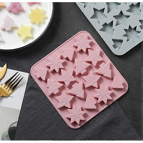 Julechokoladeforme Silikone Fondant Forme Juletræ Snefnug Stjerneforme Isterningbakke