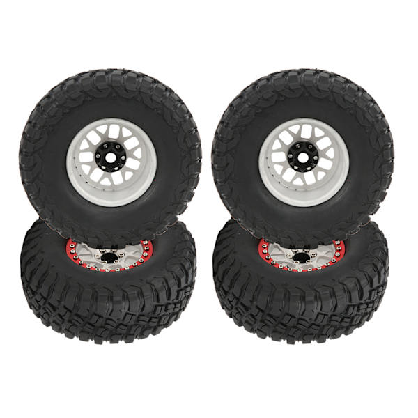 4 st RC-däck Aluminiumlegering Hjulnav Gummi Däck för 1/10 RC Crawlers Uppgradering Delar Röd