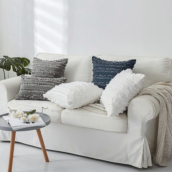 Lysegrå Pynteputetrekk for Sofa Seng, Bomulls Lin Dekorativ Putetrekk, 40 x 40 cm, Sett med 2