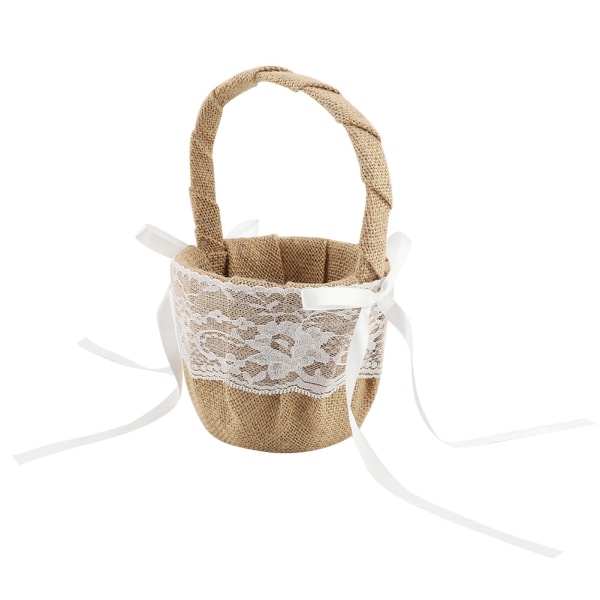 Lin Bomull Og Lin Blonder Materiale Bryllup Blomsterkurv Jentekurv Hvit Blomsterkurv