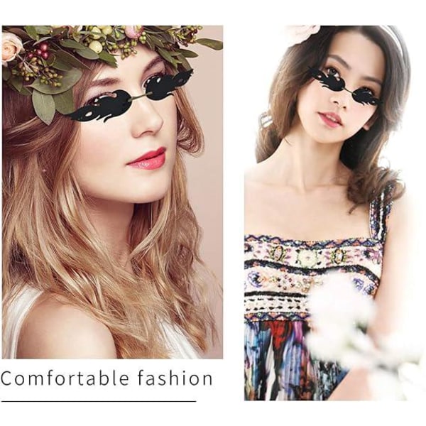 Fashion Flame solbriller UV400 sorte kantløse bølgesolbriller Eyewear Luksus Trending smalle solbriller Kvinder Mænd
