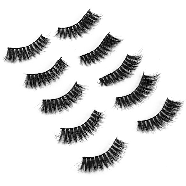 5 par tykke tette falske vipper Tredimensjonale lange krøllete falske øyevipper Makeup Tool(D56)