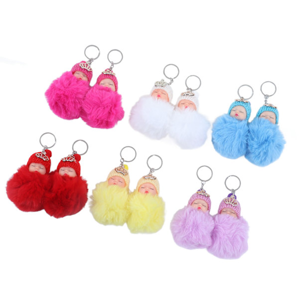 12 st Sovande Baby Hänge Nyckelring Plysch Fluffig Söta Emulational Dockor för Handväska Plånbok NR.892-17