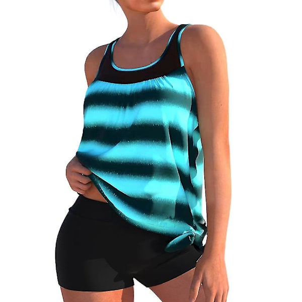 Snygg Tankini-set för kvinnor med boyshorts - Perfekt badkläder för stranden M Lake Blue