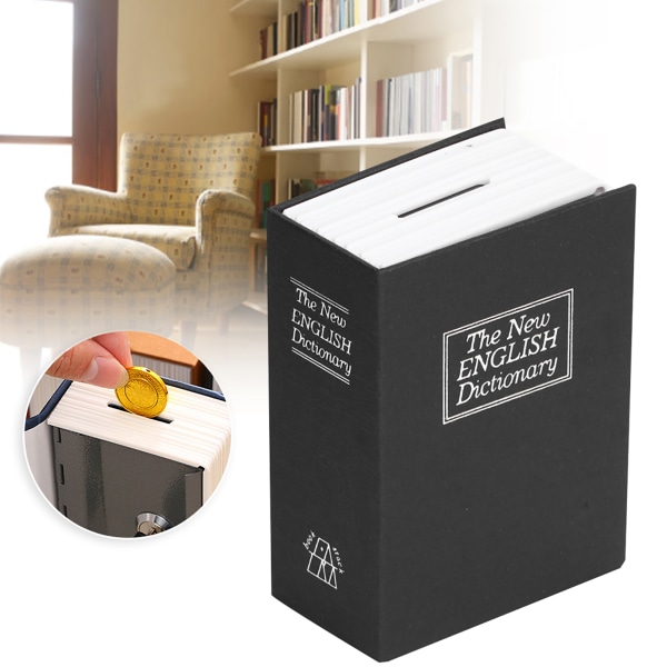 Mini Simuleringsbog Sikker opbevaringsboks Penge Kontanter Smykker Sikkerhedslåsekasse med nøgler