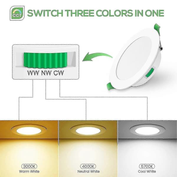 6-pack 7W Slim Dimmable LED Downlights 67-75mm Stepless CCT 2700-6000K Cut-out White Finish IP44CE