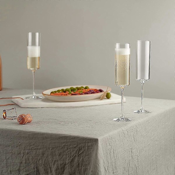Premium Champagneglas 4-pak - 6-ounce firkantede mundblæste vinglas