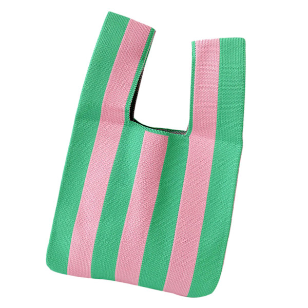 Indkøbspose, indkøbspose, stribemønster, stor kapacitet, sammenklappelig, genanvendelig, vævet taske til daglig rejse, pink grøn