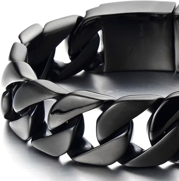 Herrarmband, bred stil, polerat rostfritt stål, med länkar.