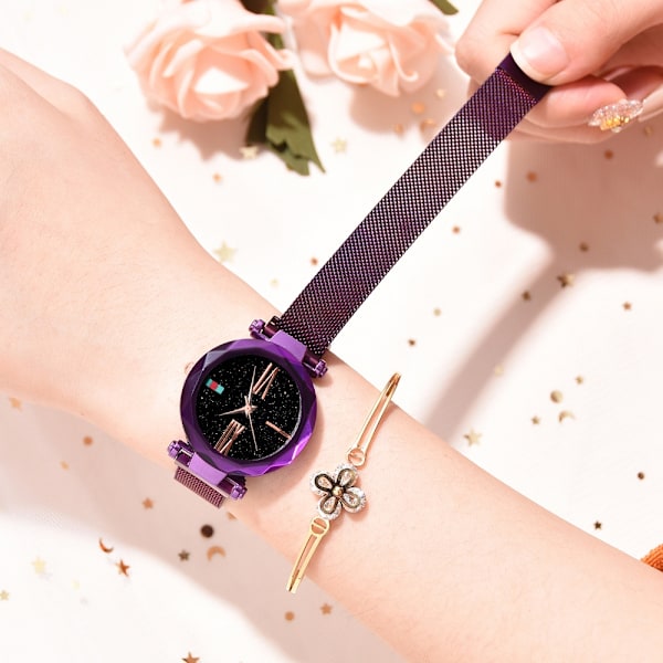 Mesh watch Starry Sky kellotaulukuvioinen naisten watch (violetti)