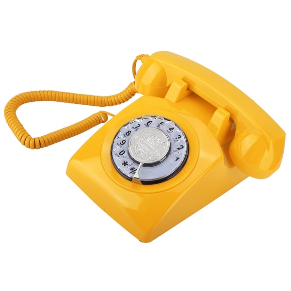 Retro Rotary Dial Telefon Vintage Fasttelefon Bordtelefon (gul)