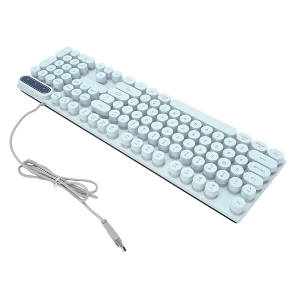Gaming-tastatur USB Rund 104 Taster Bakgrunnsbelyst Ergonomisk Fodable Fødder Multimedia-taster Kablet Tastatur for Stasjonær Bærbar PC Blå