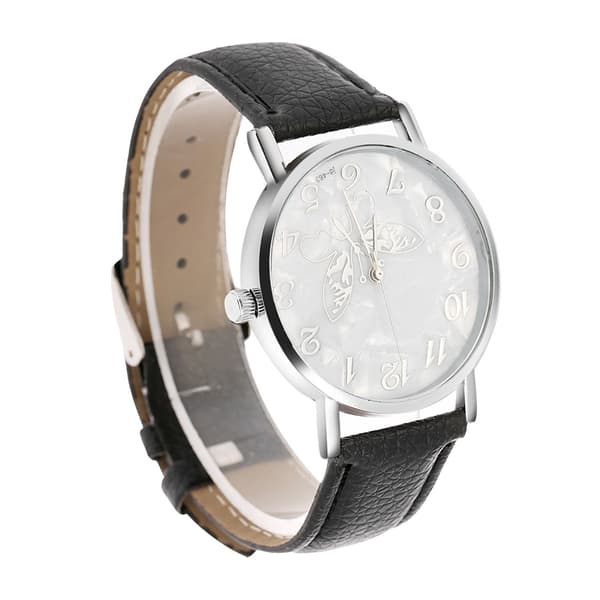 Moderigtigt PU læderrem Quartz ur Kvinder Dame Analog Armbåndsure Sort