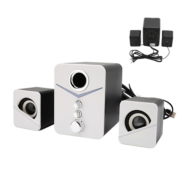 D-221 Bluetooth-högtalare för datorer med djup bas, 2.1-kanals minihögtalare för stationära datorer, bröllopsfest, vit