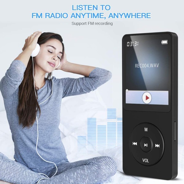 MP3 MP4-spelare Bluetooth 5.0 Ultratunn Digital LCD 1,77 tums skärm Inbyggd HD-högtalare Bärbar HiFi-musikspelare med 64G minneskort