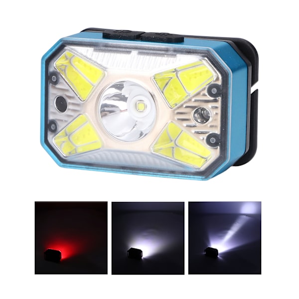 LED-strålkastare för utomhusbruk COB-induktionsstrålkastare USB-laddningshuvudficklampa för nattlöpningBlå