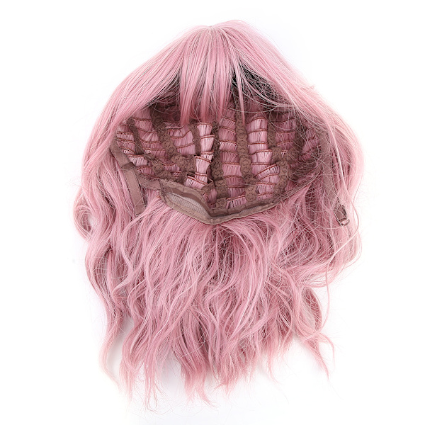 Rosa Pastell Short Bob Curly Wavy Wig - Syntetisk Cosplay-kostyme for kvinner