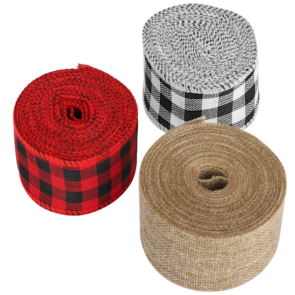 3 ruller julehåndværksbånd sort rød sort hvidt lærred DIY bue materialer gaveindpakning (5 cm)
