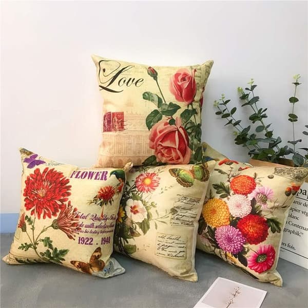 AIDUCHO Set med 4 kuddfodral i bomull med tropiskt växtmönster, 45 x 45 cm, bomull, H, 45 x 45 centimeter