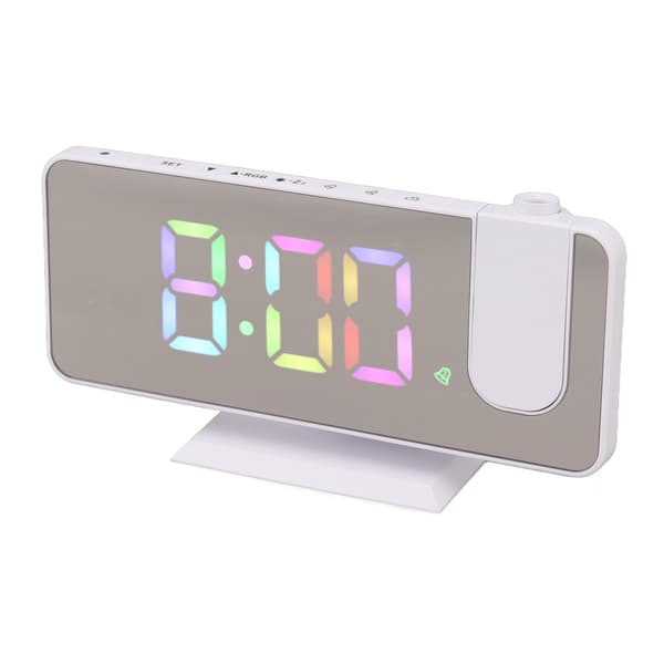 Digital spegelklocka med stor display RGB färgglad gradientprojektionsväckarklocka för hem sovrum vit