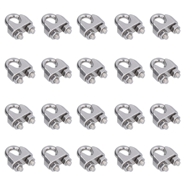 20 st rostfria vajerklämmor, hårdvara, riggning, kabelklämma, lås, klämfästen M4 (4 mm)